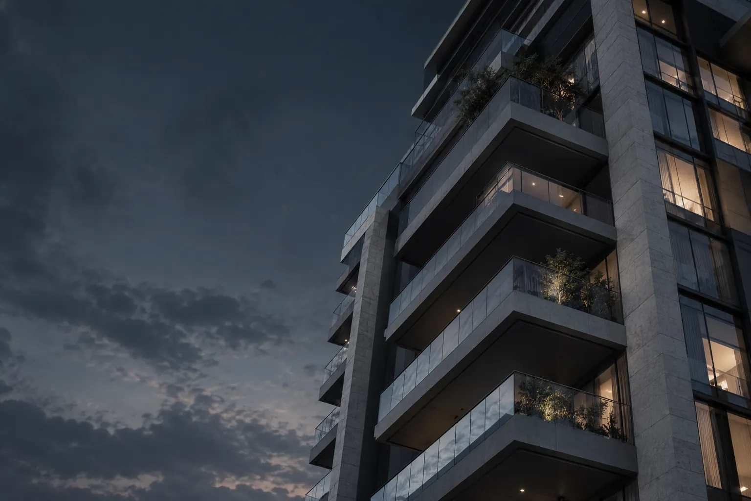 Fachada de prédio residencial ao entardecer